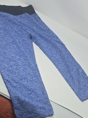 Heathered Blue Athletic Leggings with Black Waistband